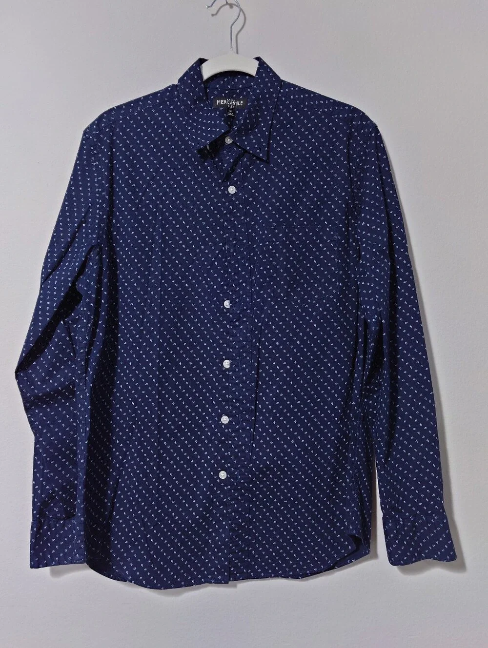 J.Crew Mercantile Flex Men’s M Navy Blue Micro Print Button Down Shirt